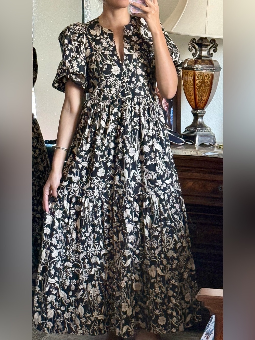 HYACINTH HOUSE Tuckernuck Black & Tan Floral Cisco Maxi Dress